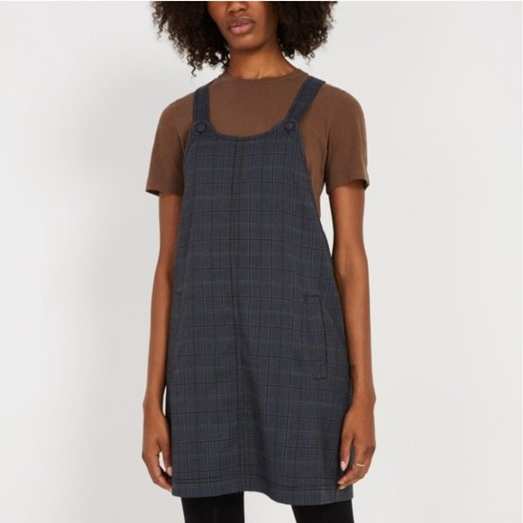 Frank and Oak Plaid Pinafore Navy Houndstooth Check Pattern Size XS NWOT - Picture 1 of 7